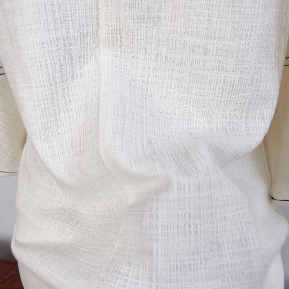 Anthropologie White 3/4 Puff Sleeve Light Cotton Blend Top Blouse Sz XS